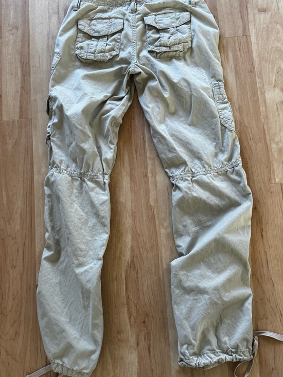 Vintage Y2K Mudd Beige Low Rise Cargo Pants Big Pockets Drawstring Ankle Size XS - Picture 2 of 8